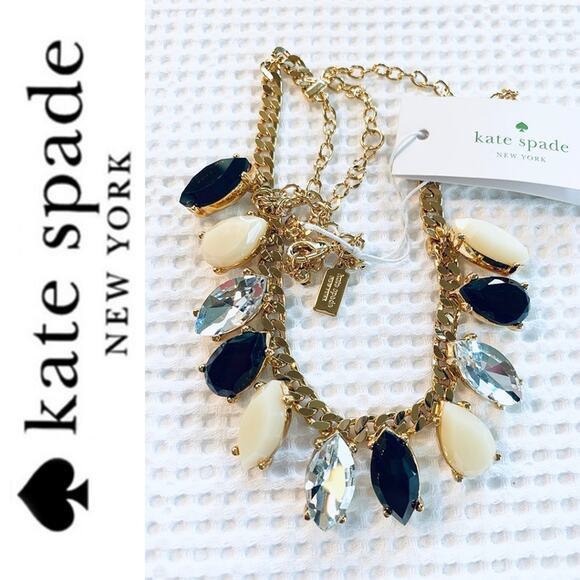 KATE SPADE NWT Black & Cream Drop Blcak Cream Crystal Necklace w/ Dust Bag - Picture 4 of 10